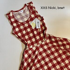 XXS Lularoe Nicki dress, red and white checkered